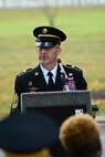 Sgt. Maj. Timothy Fitzgerald, the provost marshal general sergeant major, gives remarks at Arlington National Cemetery for the Military Police Corps Regimental Remembrance Ceremony held Sept. 30. Guests pay special tribute to the Military Police who sacrificed their lives while serving during the last year (U.S. Army photo taken by Sgt. Elizabeth Taylor/released)