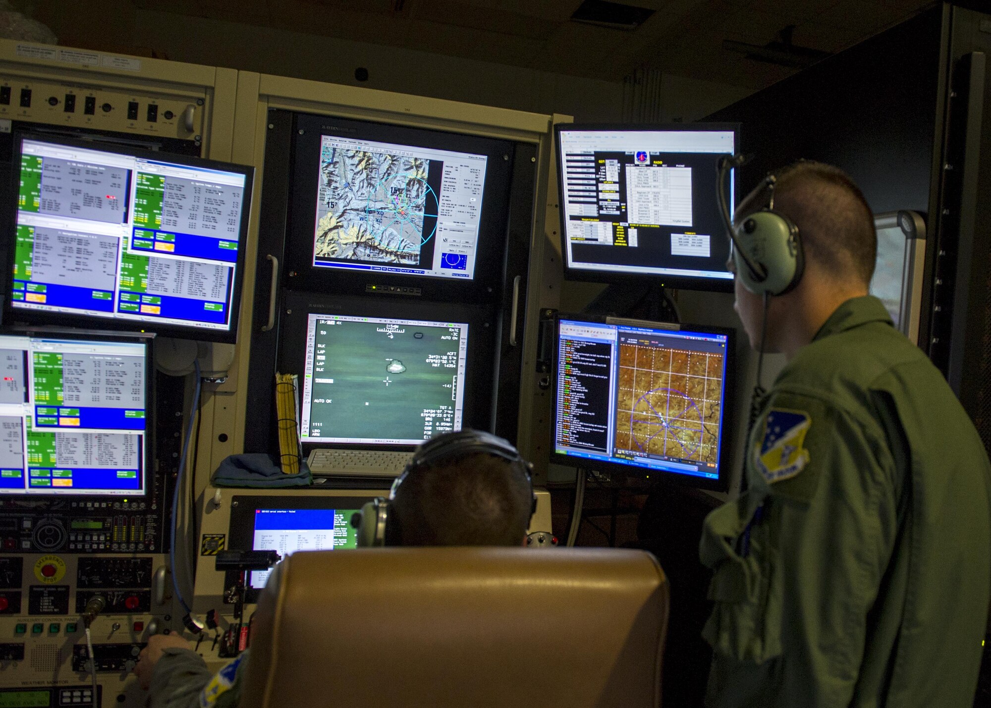 Student sensor operators from the 6th Reconnaissance Squadron practice tactical operations during an MQ-1 Predator super sortie simulator mission. Super sortie missions allow two student crews to be trained simultaneously. Student sensor operators will learn a variety of missions, including raid over watch, route clearance, target development, and close air support. Holloman is the Air Force’s premier base for Predator and MQ-9 Reaper pilot and sensor operator training. (U.S. Air Force photo/Senior Airman BreeAnn Sachs)