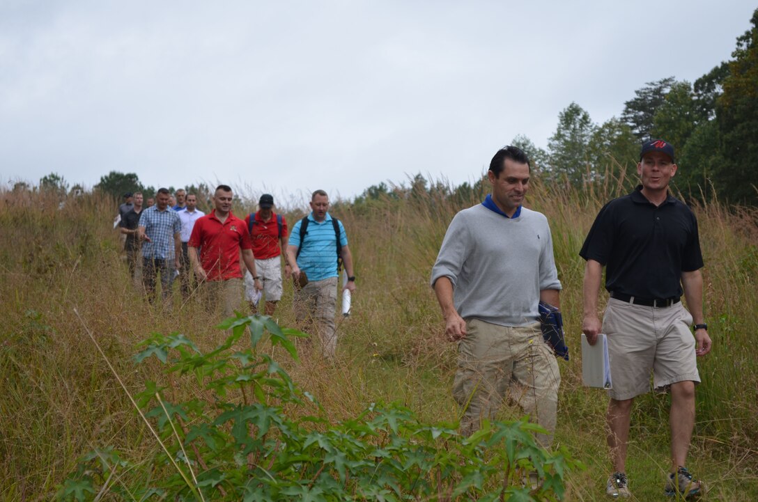 While on a Sept. 29 staff ride of the key sites of the Battle of Chancellorsville, Marine Corps Command and Staff College faculty and students pass through a field between the Hazel Grove and Fairview artillery sites. 