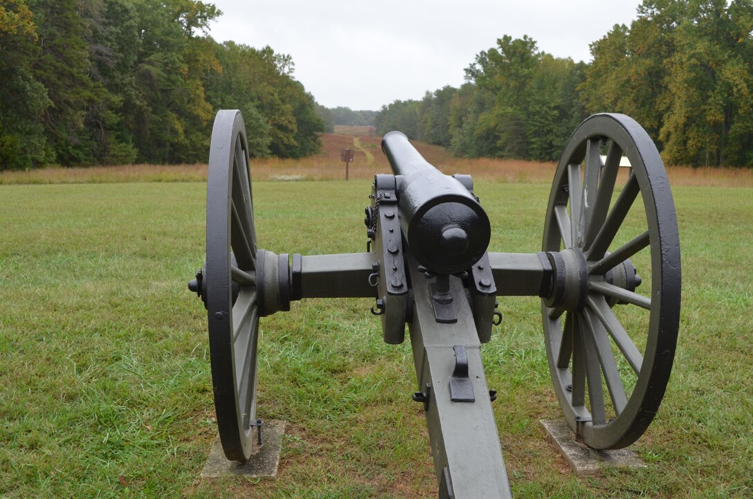 A Civil War-era cannon points downrange at Hazel Grove, a key site during the Battle of Chancellorsville in 1863. 