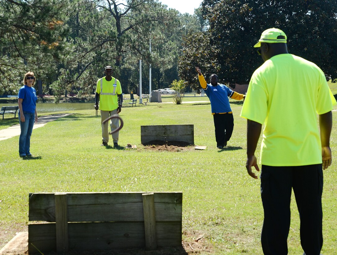 PowerWorks and Goodwill hold a Team Member Appreciation Picnic for employees at Marine Corps Logistics Base Albany’s Covella Pond, Oct. 7. The employees maintain grounds and provide custodial needs aboard the installation. Employees feasted on barbecue, chicken, baked beans, coleslaw, potato salad, garlic bread and cupcakes. They also participated in various games as well as received letters of appreciation, goody bags and lunch boxes. The base’s commanding officer, Col. James C. Carroll III, other base directors and their companies’ leaders praised them for their hard work and dedication in taking care of the installation. 