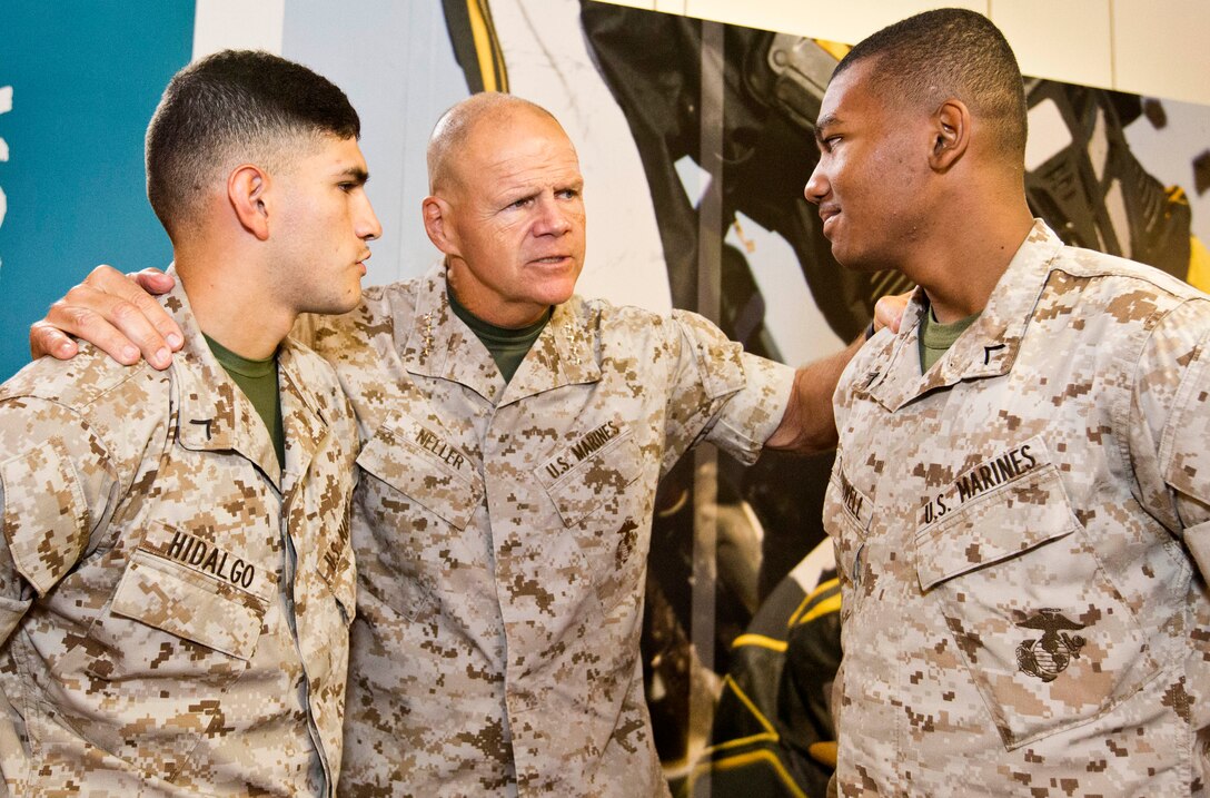 Commandant of the Marine Corps, Gen. Robert B. Neller, speaks with Marines at Bruce Hall chow hall, Marine Corps Base Quantico, Va., Oct. 1, 2015. Neller spoke about readiness, training, Naval integration, modernization and technology. (U.S. Marine Corps photo by Sgt. Gabriela Garcia/Released)