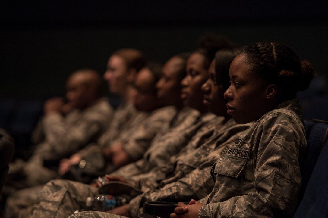U.S. Air Force Airmen attend “The Yellow Dress” performance at Langley Air Force Base, Va., Sept. 30, 2015. The play addressed dating and domestic violence, as well as sexual assault. (U.S. Air Force photo by Senior Airman Kayla Newman/Released)