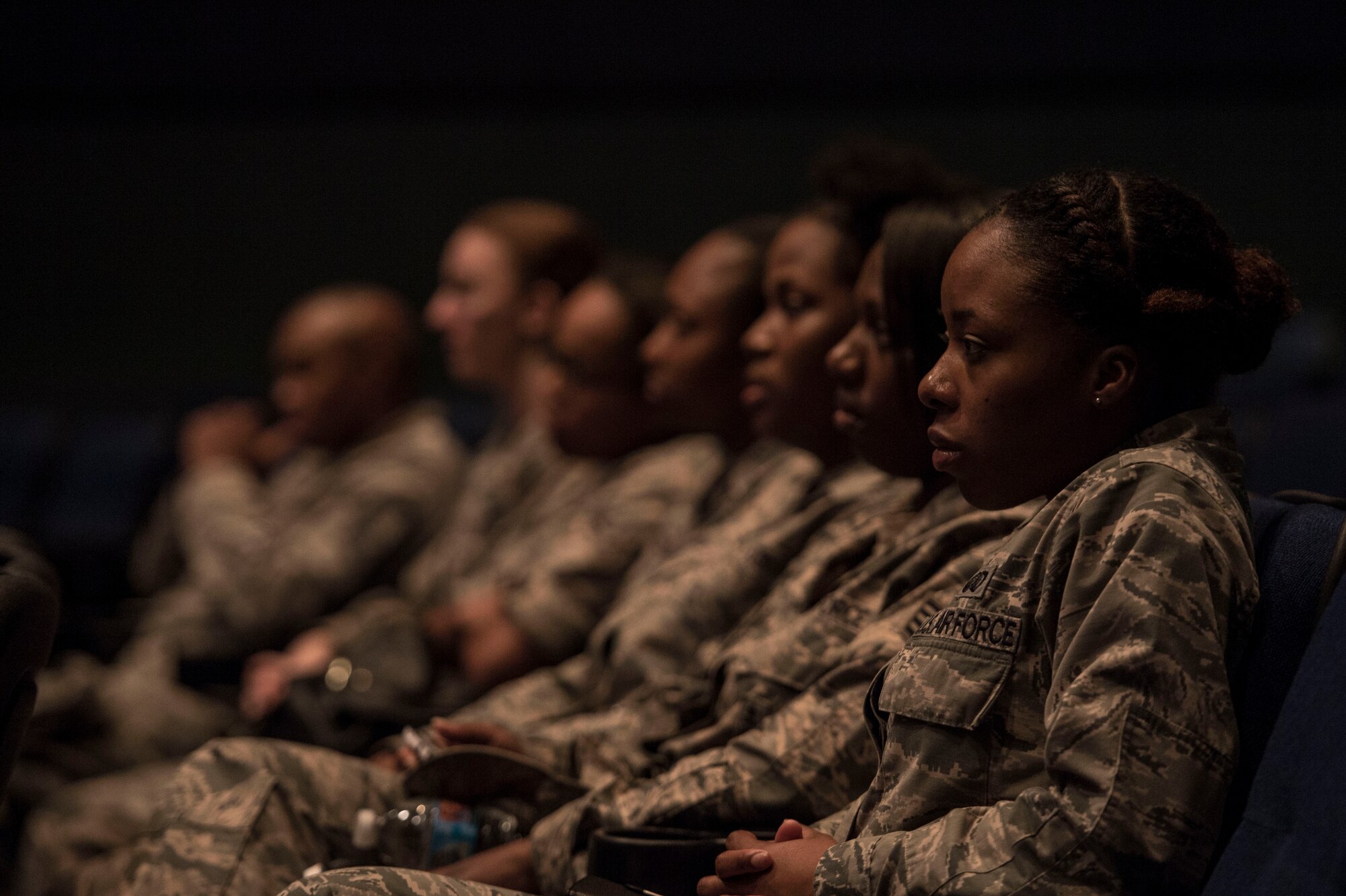 U.S. Air Force Airmen attend “The Yellow Dress” performance at Langley Air Force Base, Va., Sept. 30, 2015. The play addressed dating and domestic violence, as well as sexual assault. (U.S. Air Force photo by Senior Airman Kayla Newman/Released)