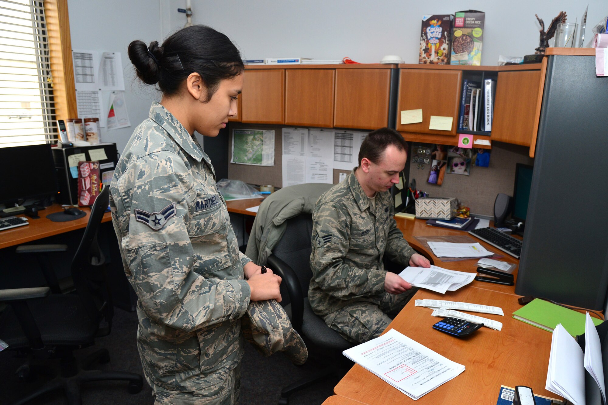 Airman 1st Class Marissa Martinez, 341st Force Support Squadron missile chef, returns from a three-day tour in the missile field Oct. 4, 2015, at Malmstrom Air Force Base, Mont. Martinez is responsible for preparing meals for individuals in the field and collecting and returning the proper amount of money to the office. (U.S. Air Force photo/Airman Daniel Brosam)