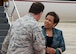 U.S. Attorney General Loretta Lynch is welcomed to Hanscom Air Force Base, Mass., by Col. Dale Vandusen, Battle Management deputy program executive officer, Oct. 2. Lynch was in the local area attending speaking engagements in Boston. (U.S. Air Force photo by Mark Herlihy)