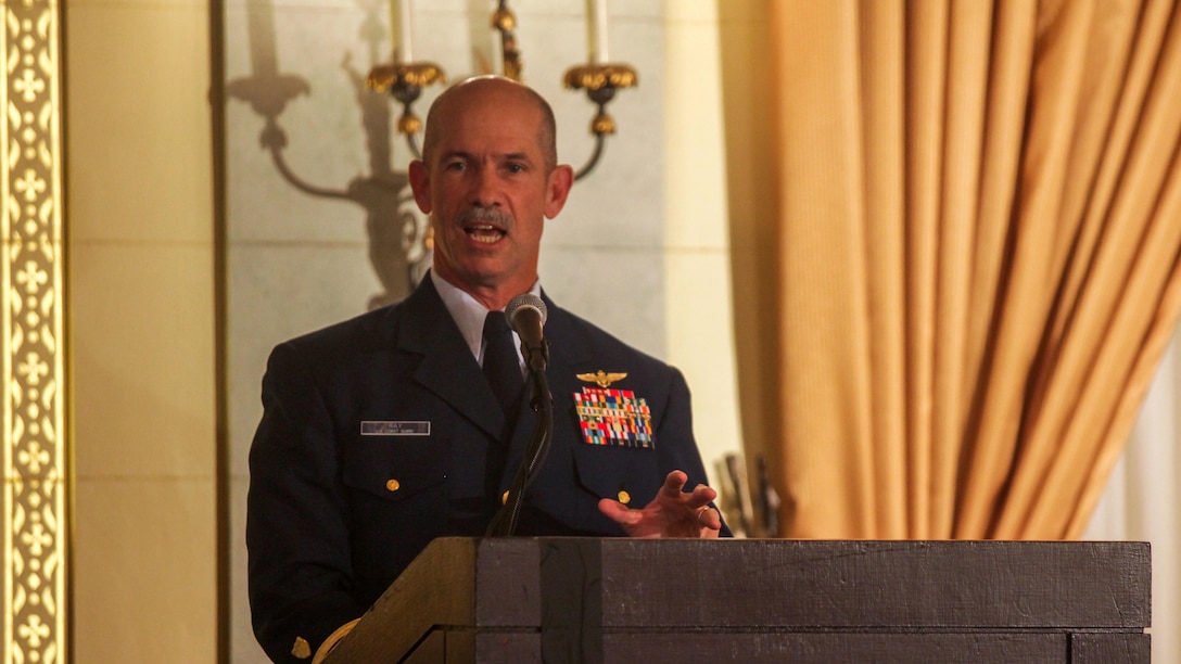 Vice Adm. Charles W. Ray, the Commander of Coast Guard Pacific Area, speaks at the senior leadership seminar as part of San Francisco Fleet Week 2015, Oct. 7. The seminars brought together leaders from local, regional, and federal agencies, as well as political and diplomatic leaders to broaden working relationships and encourage cooperative emergency planning in humanitarian assistance and disaster relief efforts. SFFW 15’ is a weeklong event that blends a unique training and education program, bringing together key civilian emergency responders and Naval crisis-response forces to exchange best practices on humanitarian assistance disaster relief with particular emphasis on defense support to civil authorities.