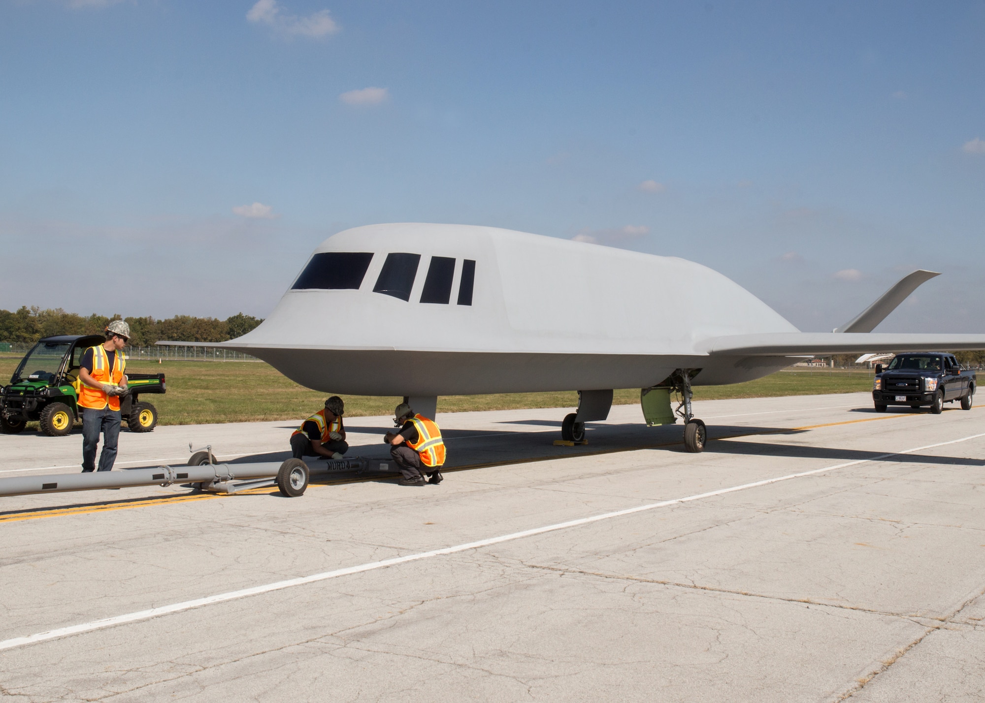 Restoration staff move Tacit Blue into the new fourth building at the National Museum of the U.S. Air Force on Oct. 7, 2015. (U.S. Air Force photo by Ken LaRock)