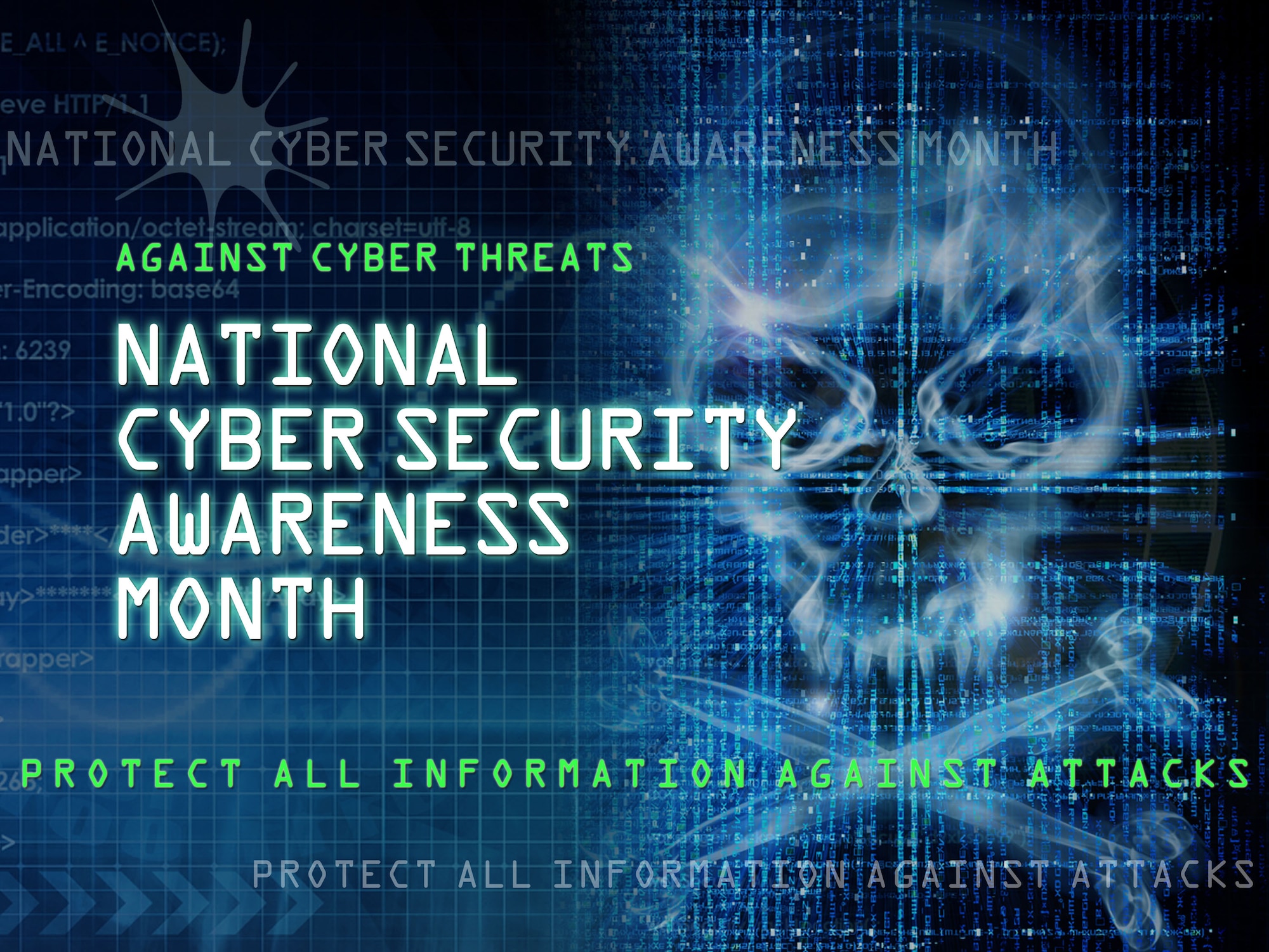 The goal of National Cyber Security Awareness Month, which takes place each year in October, is to spread awareness about hackers and their techniques in order to reduce the number of victims in future years. On average, there are one million victims of cyber-crime across the globe every day, and most of them could have prevented the attack if they were more educated on cyber security. (U.S. Air Force graphic by Naoko Shimoji)