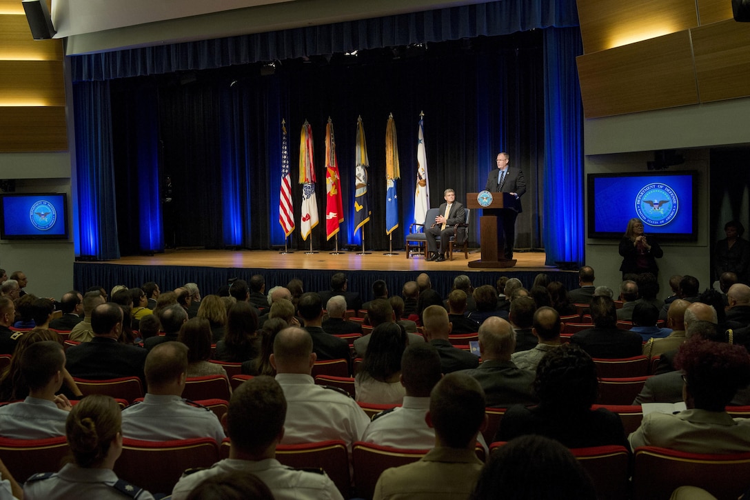 Deputy Defense Secretary Bob Work delivers remarks during the Defense Department's civilian awards ceremony at the Pentagon, Oct. 8, 2015. DoD photo by U.S. Air Force Senior Master Sgt. Adrian Cadiz