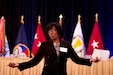 Kimberly Franklin, Deputy Director, Army Reserve Family Programs, informs Army Reserves leaders of the importance of Family Programs during the U.S. Army Reserve Commander’s Conference in Alexandria, Va., Sept. 14, 2015. Held annually, the Army Reserve informs multiple leaders on the status of the force and provides a road map for its strategic and operational future. (U.S. Army Reserve Photo by Sgt. Ida Irby/RELEASED)