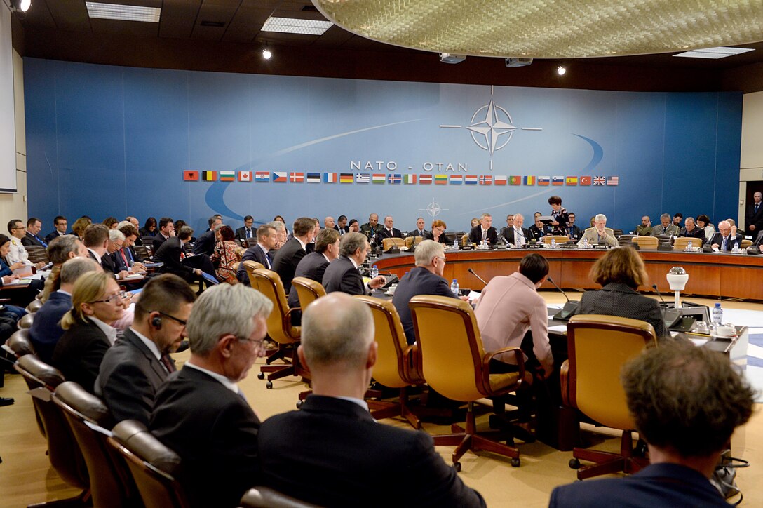 U.S. Defense Secretary Ash Carter meets with the North Atlantic Council at NATO headquarters in Brussels, Oct. 8, 2015. Carter is on a five-day trip to Europe to attend the NATO Defense Ministerial in Brussels, and meet with counterparts in Spain, Italy and the United Kingdom. DoD photo by U.S. Army Sgt. 1st Class Clydell Kinchen
