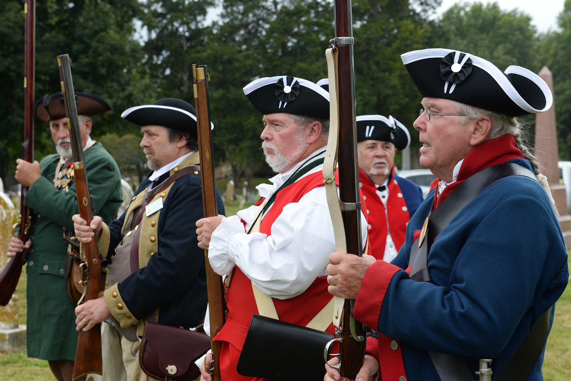The Sons of the American Revolution Color Guard perform prior to the dedication of a cenotaph to Capt. Joseph Ogle’s at the Shiloh Valley Cemetery, Shiloh, Illinois, Sept. 27, 2015. Ogle was an Illinois territory pioneer and Revolutionary War patriot whose efforts included defending Fort Henry, in what is now Wheeling, West Virginia. (U.S. Air Force photo by Airman 1st Class Erica Holbert-Siebert)
