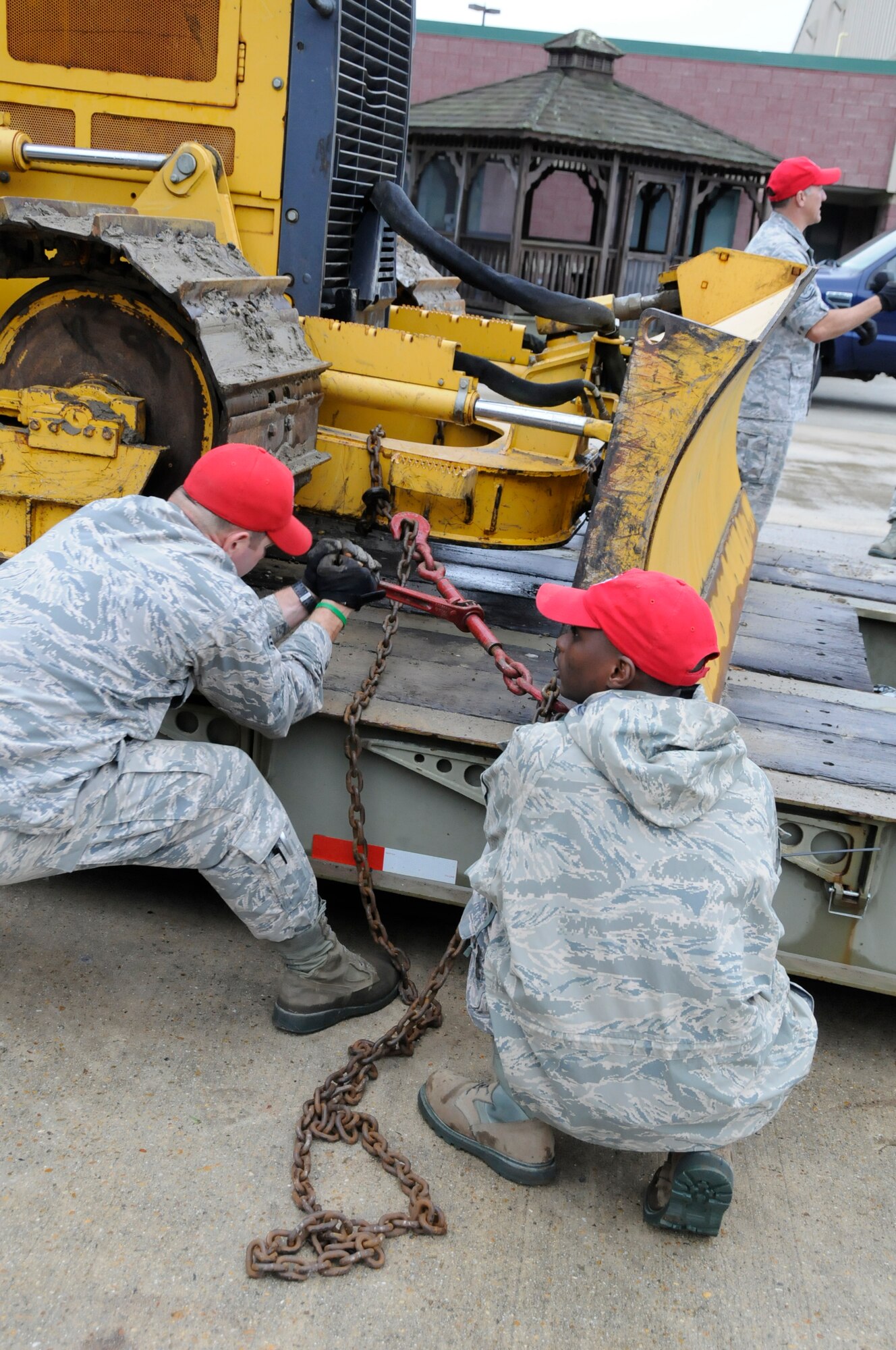 Virginia National Guard Airmen assigned to the Virginia Beach-based 203rd RED HORSE Squadron serving on state active duty prepare for possible flood response operations Oct. 2, 2015, in Virginia Beach, Va. Governor Terry McAuliffe authorized the Guard to bring up to 800 Soldiers, Airmen and members of the Virginia Defense Force on for response operations due to severe weather expected to hit the commonwealth in the coming days. The Virginia Guard plans to stage personnel at readiness centers in the areas of Hampton Roads, Central Virginia, Shenandoah Valley and Southwest Virginia in order to be ready to respond if needed. (Photo by U.S. Air National Guard photo by Master Sgt. Carlos J. Claudio/Released)
