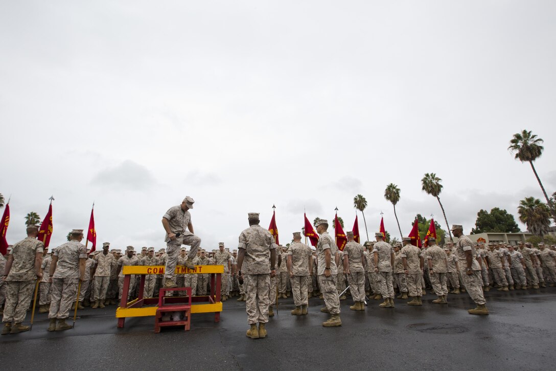 Commandant of the Marine Corps, Gen. Robert B. Neller, visits Marines, Sailors and civilians at the 22 Area Parade Deck, Camp Pendleton, Calif., Oct. 5, 2015. Neller outlined the Corps current priorities, expectations, listened and answered Marines' questions. (U.S. Marine Corps photo by Sgt. Gabriela Garcia/Released)