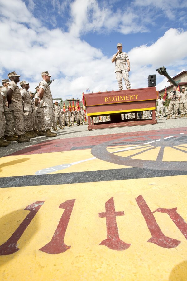 Commandant of the Marine Corps, Gen. Robert B. Neller, speaks to Marines at the Las Pulgas Parade Deck, Camp Pendleton, Calif., Oct. 5, 2015. Neller outlined the Corps current priorities, expectations, listened and answered Marines' questions. (U.S. Marine Corps photo by Sgt. Gabriela Garcia/Released)