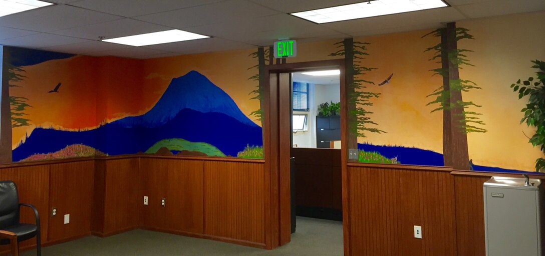 Mural created by Rosauro Aldana depicting the Pacific Northwest.
