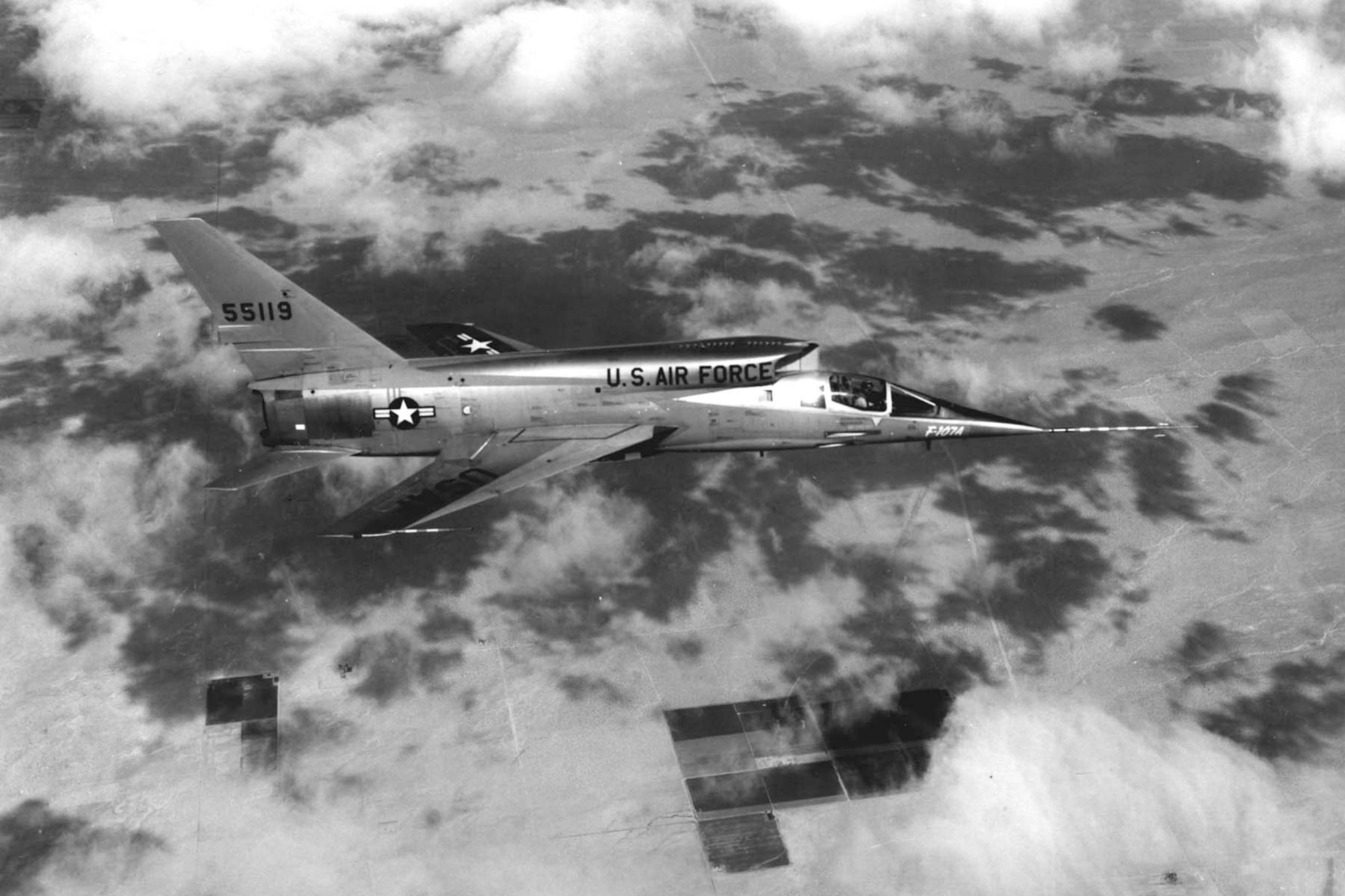 The museum's North American F-107A in flight. (U.S. Air Force photo)