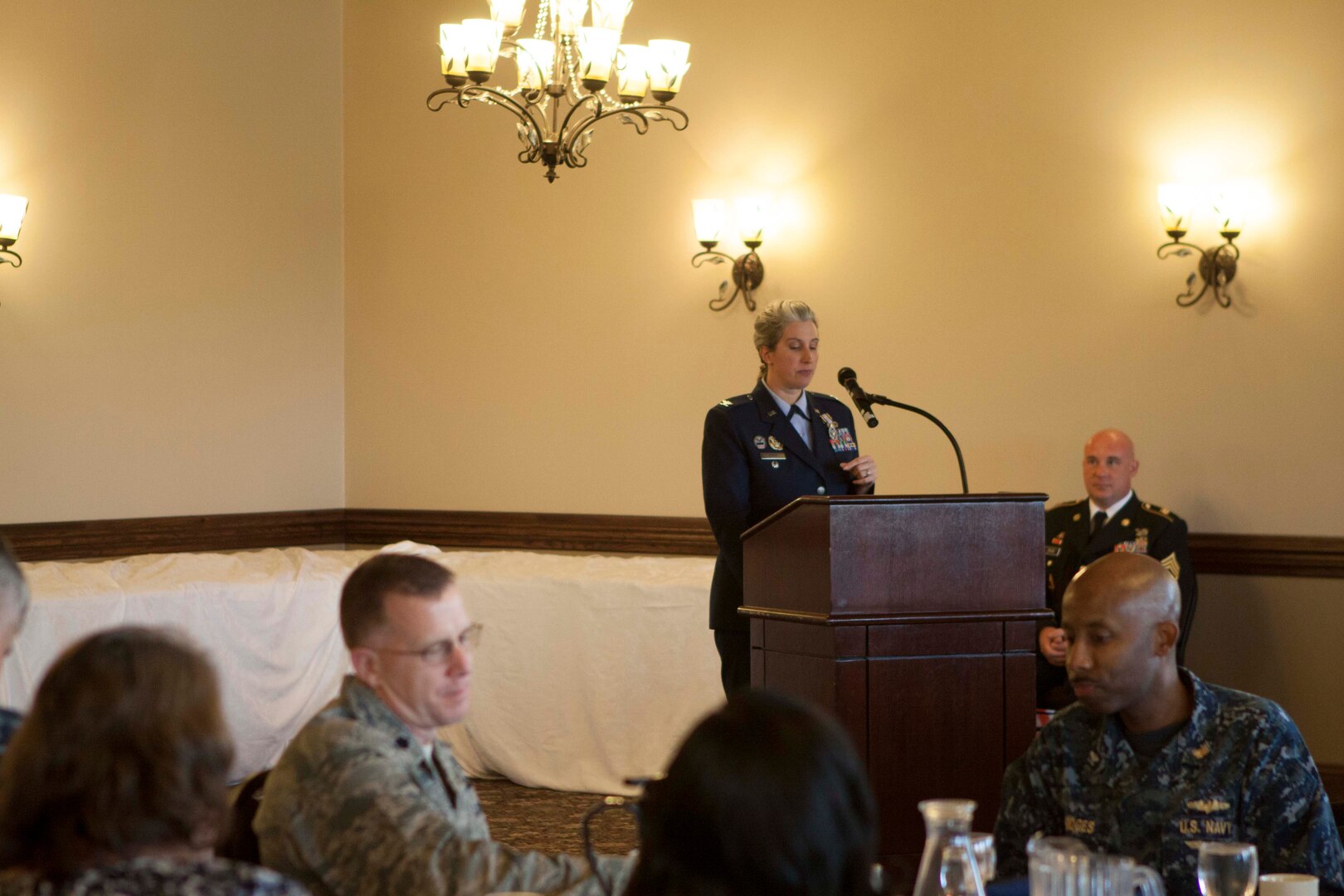 Air Force Col. Karen D. Stoff speaks to friends, coworkers and DLA Distribution leadership at her retirement ceremony on Thursday, Oct. 8, at the Susquehanna Club, New Cumberland, Pa. Air Force Col. Karen D. Stoff speaks to friends, coworkers and DLA Distribution leadership at her retirement ceremony on Thursday, Oct. 8, at the Susquehanna Club, New Cumberland, Pa. 
 
