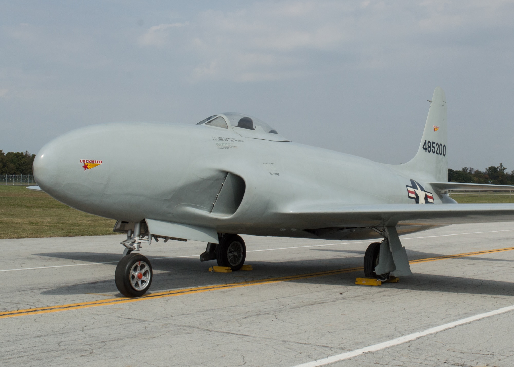 Restoration staff move the Lockheed P-80R into the new fourth building at the National Museum of the U.S. Air Force on Oct. 8, 2015. (U.S. Air Force photo by Ken LaRock)