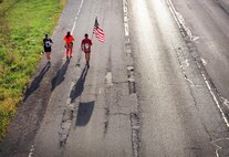 Sid Bush, a U.S. Air Force Marathon participant, runs his 200th marathon, Sept. 19, 2015, near Wright-Patterson Air Force Base, Ohio. Bush runs every marathon he participates in honor of a fallen military service member. (U.S. Air Force photo by Senior Airman Matthew Lotz)