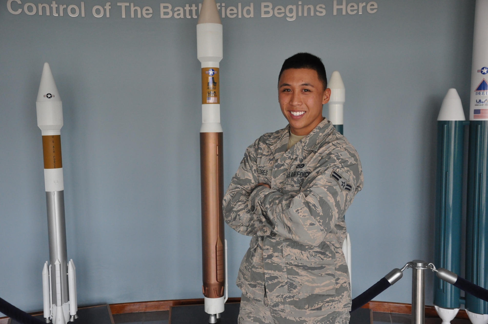 Airman 1st Class Jake Flores, 45th Space Wing Civil Engineer Squadron heating, ventilation, air conditioning and refrigeration technician, was recently selected for senior airman Below the Zone Sept. 25, 2015, at Patrick Air Force Base, Fla. BTZ is a competitive early promotion program offered to those in the rank of airman first class, who stand out from their peers and perform duties at a level above their current rank. (U.S. Air Force photo by 1st Lt. Alicia Premo/Released)