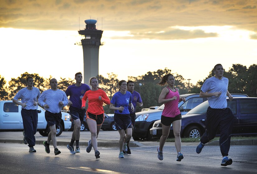 Airmen participate in the 5K Fun Run "Stampede" at Joint Base Andrews on 9 October 2015. The 5K kicked off the 2015 Combined Federal Campaign. The run raised awareness for the giving campaign through which Airmen can donate to their favorite charities until 15 December 2015. (U.S. Air Force photo/James E. Lotz)