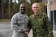 U.S. Air Force Chief Master Sgt. James E. Davis, U.S. Air Forces Europe and Air Forces Africa command chief, poses for a photo with Chief master sergeant of the Estonian air force, Janis Jallai, during his visit to Amari Air Base, Estonia, Oct. 8, 2015. While at Amari, Davis toured the base, met with members of the Estonian air force leadership and held an all call for the 74th Expeditionary Fighter Squadron, assigned to the 23d Wing at Moody Air Force Base, Georgia, Airmen deployed as part of a Theater Security Package. (U.S. Air Force photo by Andrea Jenkins/Released))