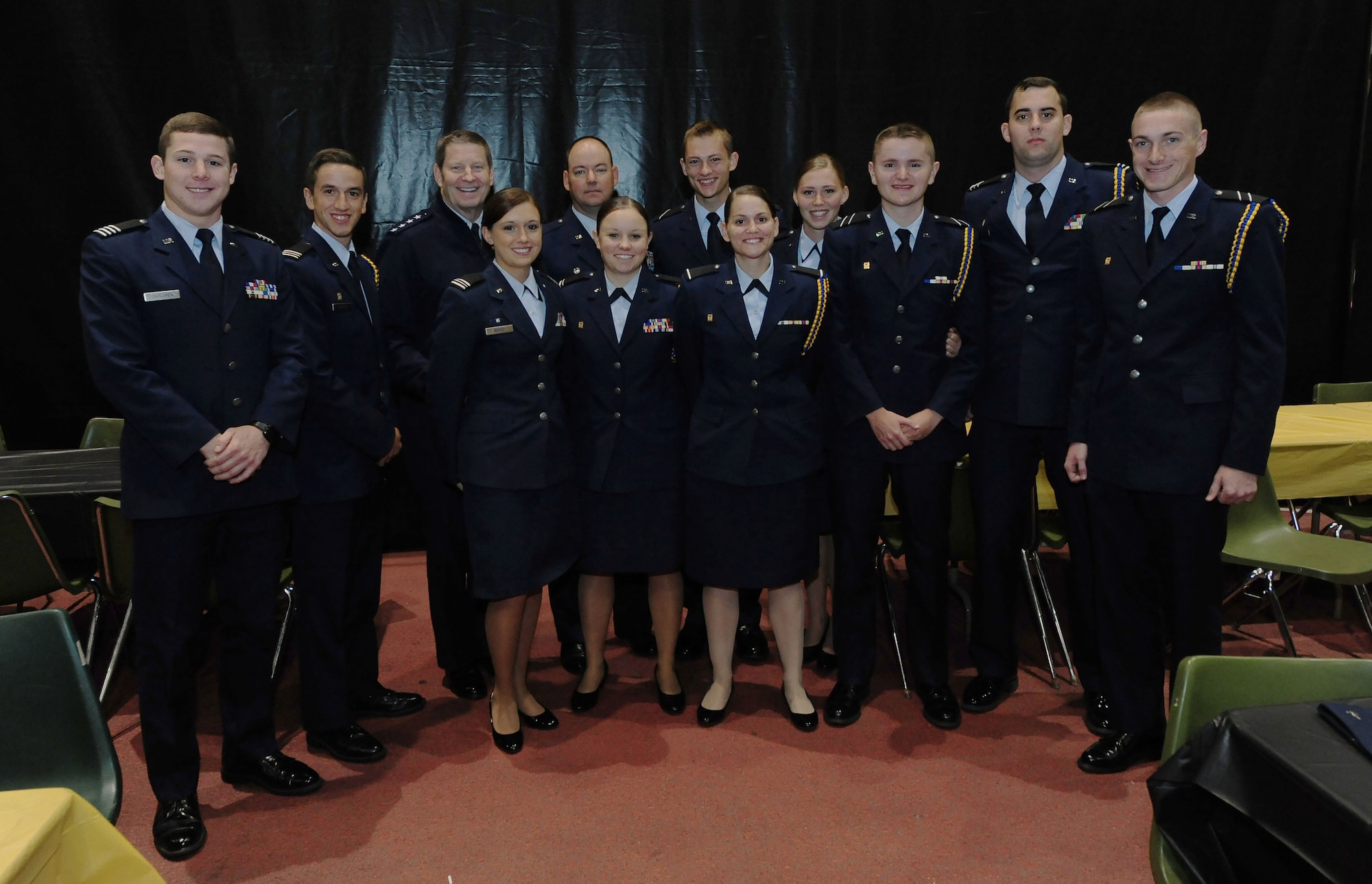 Air Force ROTC Detachment 440 cadets from the University of Missouri stand with Gen. Robin Rand, Air Force Global Strike Command commander, Oct. 3, 2015, in Columbia, Missouri. While attending Mizzou’s military appreciation game, Rand met with the ROTC cadets and answered their questions about the U.S. Air Force. (U.S. Air Force photo by Airman 1st Class Jazmin Smith/Released)