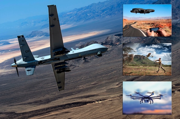 Myth: Drones and RPAs are the same. Fact: In today’s mainstream media drones often refers to both small aerial capable vehicles with photo or video capabilities and, incorrectly, to U.S. Air Force RPAs. In the U.S. Air Force inventory a remotely piloted aircraft requires aircrews to operate but don’t have the capability to carry crews on board. Also in the USAF inventory, RPAs such as the Global Hawk are used to provide ISR data by recording imagery and are often incorrectly labeled as “drones.” (U.S. Air Force photo illustration by Tech. Sgt. Nadine Barclay)