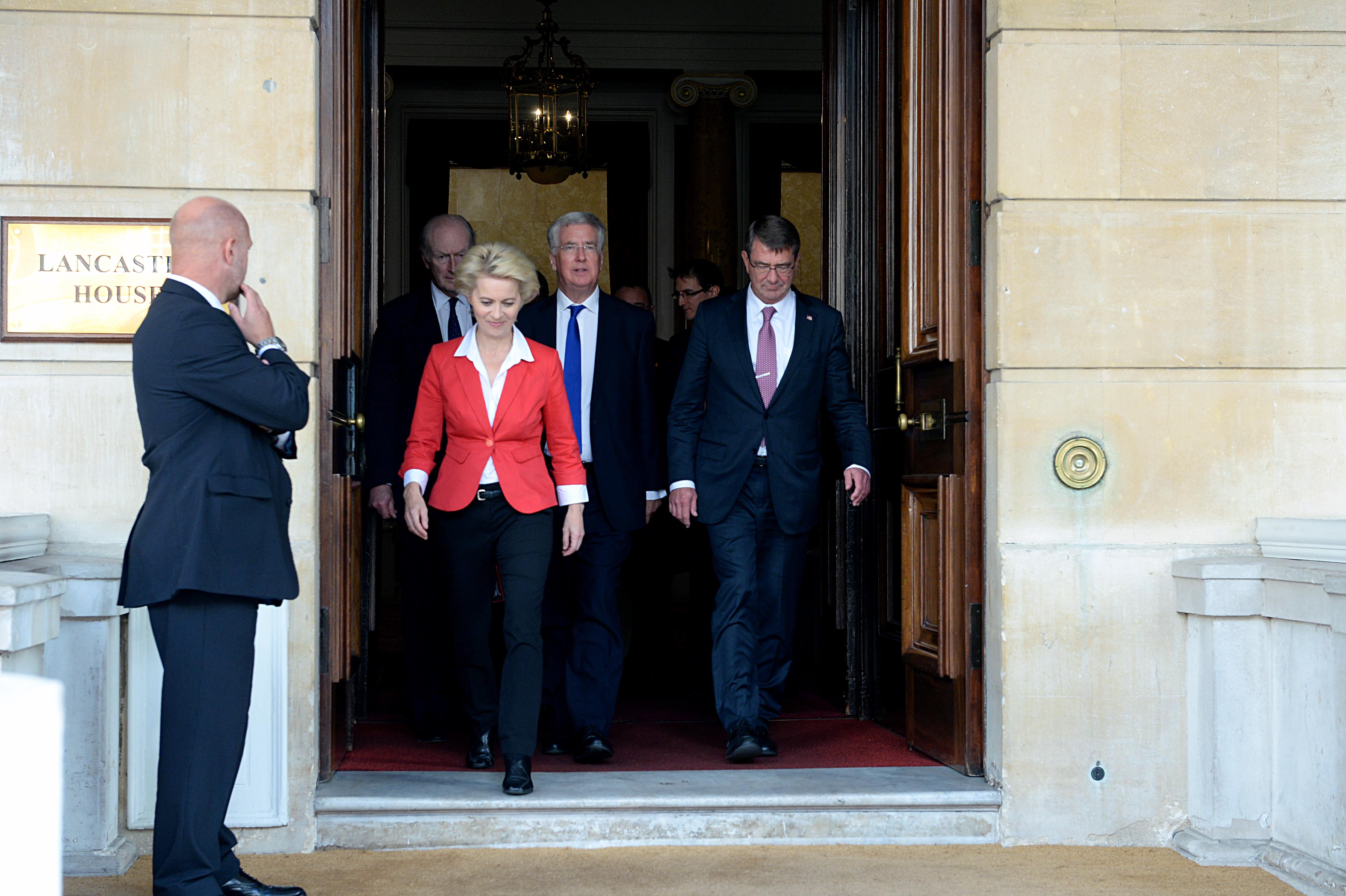 Sd Secretary Of State For Defense Michael Fallon And German Minister Of Defense Ursula Von Der Leyen Exit Lancaster House