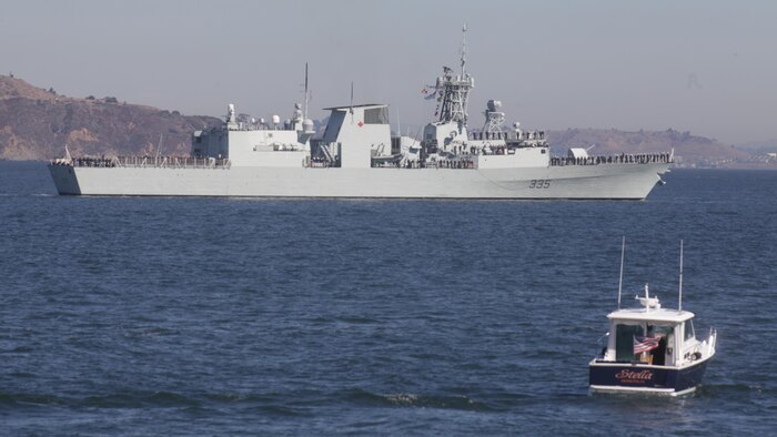 The HMCS Calgary passes through San Francisco Bay during the parade of ships event as part of San Francisco Fleet Week 2015, Oct. 9, 2015. The parade of ships is a traditional part of Fleet Week in which service members and San Francisco natives pay respects to the ships who pass through the harbor. SFFW 15’ is a week-long event that blends a unique training and education program, bringing together key civilian emergency responders and Naval crisis-response forces to exchange best practices on humanitarian assistance disaster relief with particular emphasis on defense support to civil authorities.