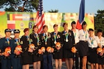 The U.S. Armed Forces Parachuting Team featuring the Army Golden Knights Parachuting Team win gold while setting the CISM World Record in Formation Sky Diving. From left to right: SFC Jennifer Davis; SFC Laura Davis; SFC Scott Janis (Videographer); SFC Angela Nichols; SFC Dannielle Woosely