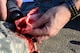 U.S Air Force Master Sgt. Timothy Nelson, 8th Medical Operations Squadron flight chief, pours fake blood on a casualty roleplayer in preparation for a mass casualty exercise as part of Beverly Pack 16-1 at Kunsan Air Base, Republic of Korea, Oct. 6, 2015. The exercise tested the efficiency and response time for Airmen performing self-aid and buddy care. (U.S. Air Force photo by Senior Airman Ashley L. Gardner/Released)

