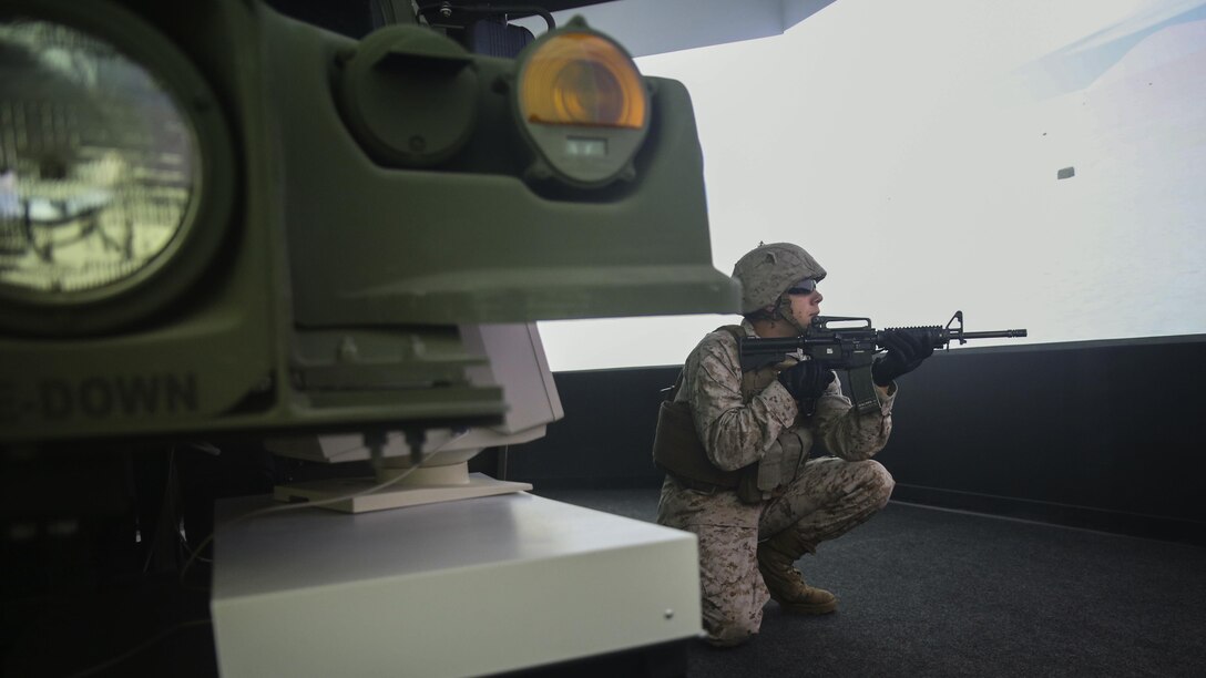 Lance Cpl. Ryan Leech, a motor transport operator with Transportation Support Co., Combat Logistics Battalion 2, posts security during simulated High Mobility Multipurpose Wheeled Vehicle convoy training at Camp Lejeune, N.C., Oct. 7, 2015. Marines with the unit are undergoing Convoy Leader’s Course in preparation for an Integrated Training Exercise in Twentynine Palms, Calif., later this month.