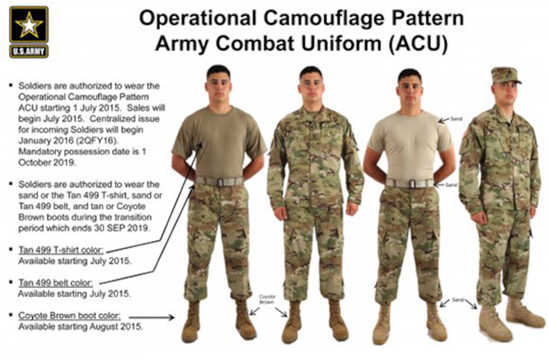 DLA Troop Support Clothing and Textiles has been working with Army officials and other stakeholders for more than a year planning the rollout of the new operational camouflage pattern Army combat uniform. Soldiers are authorized to wear the uniform, which became available at select military clothing sales stores July 1. 