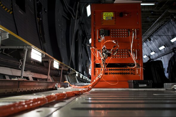 Twelve microphones, five single-axis accelerometers and four triaxle accelerometers were mounted in the cargo compartment of a C-5M Super Galaxy to collect interior noise and vibration data during a flight Sept. 24, 2015, at Travis Air Force Base, Calif. (U.S. Air Force photo/Senior Airman Charles Rivezzo)