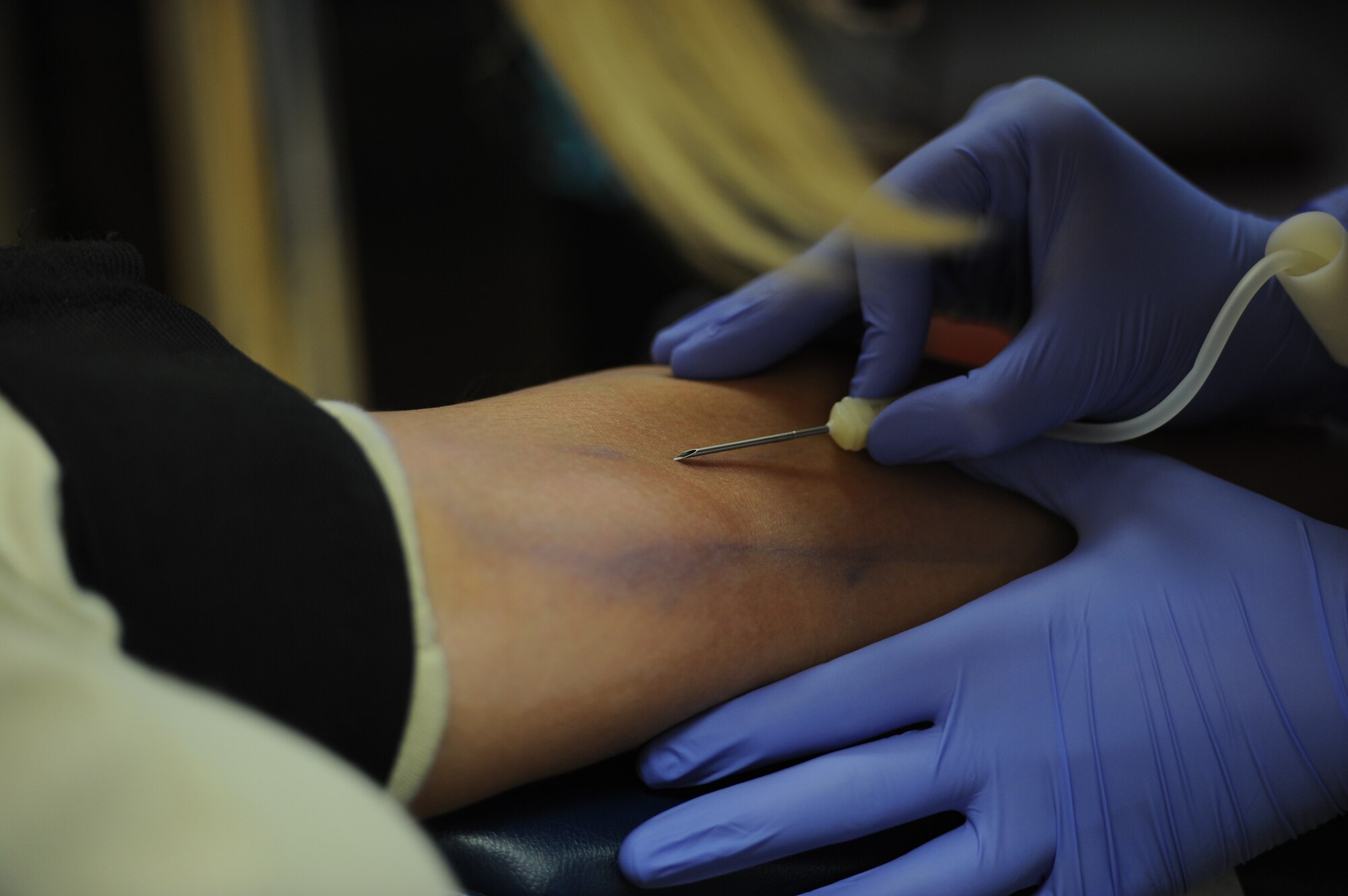 Minot Air Force Base held a blood drive at the McAdoo Fitness Center Oct. 9, 2015. Members from the base volunteered their time to donate blood in support of hospitals across N.D. (U.S. Air Force photo/Senior Airman Kristoffer Kaubisch)