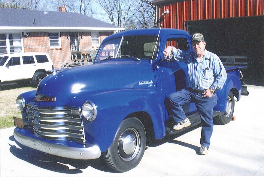 Retired AEDC boilermaker Ray Powers drove Ole Blue, a 1949 Chevrolet 3100 half-ton pickup truck, for the last time to work on Sept. 18, the day he retired. It was to commemorate the 57 years of service shared by Powers, his late father Fred, a retired AEDC ironworker, and Ole Blue. (Photo provided)