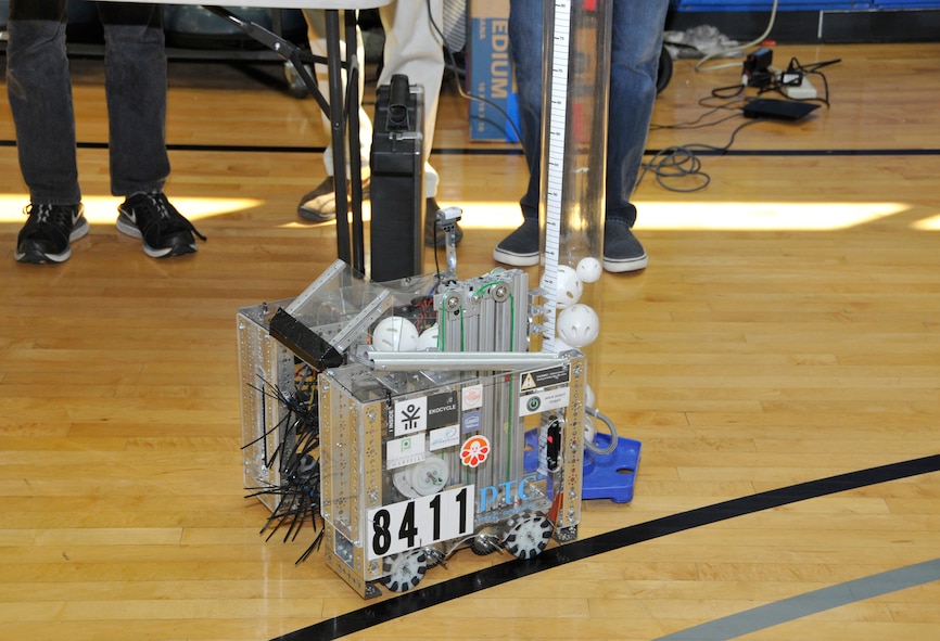 A FIRST Tech Challenge® robot made by the Spring Hill Area Robotics Players, from Maury and Williamson counties, is pictured here before a demonstration conducted at Arnold Air Force Base, Tenn. Aug. 27. (Photo by Jacqueline Cowan)