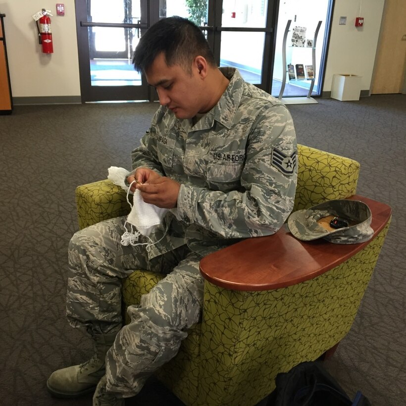 Warriors and their families and coworkers are being encouraged to come learn to knit or crochet every Thursday with the Joint Base Andrews Warrior Knitters group at the Joint Base Andrews Community Center anytime from 10 a.m. to noon. .  “After my deployment, I could not deal with everyday stressors. I suffered from anxiety and depression. Knitting, to me, is one avenue to help me cope with my disorder. Surprisingly, knitting has helped me concentrate and stay focused,” said Staff Sgt. Rex Sampaga, 744th Communications Squadron/Chapel 1 Augmentee and Warrior Knitter group participant.  