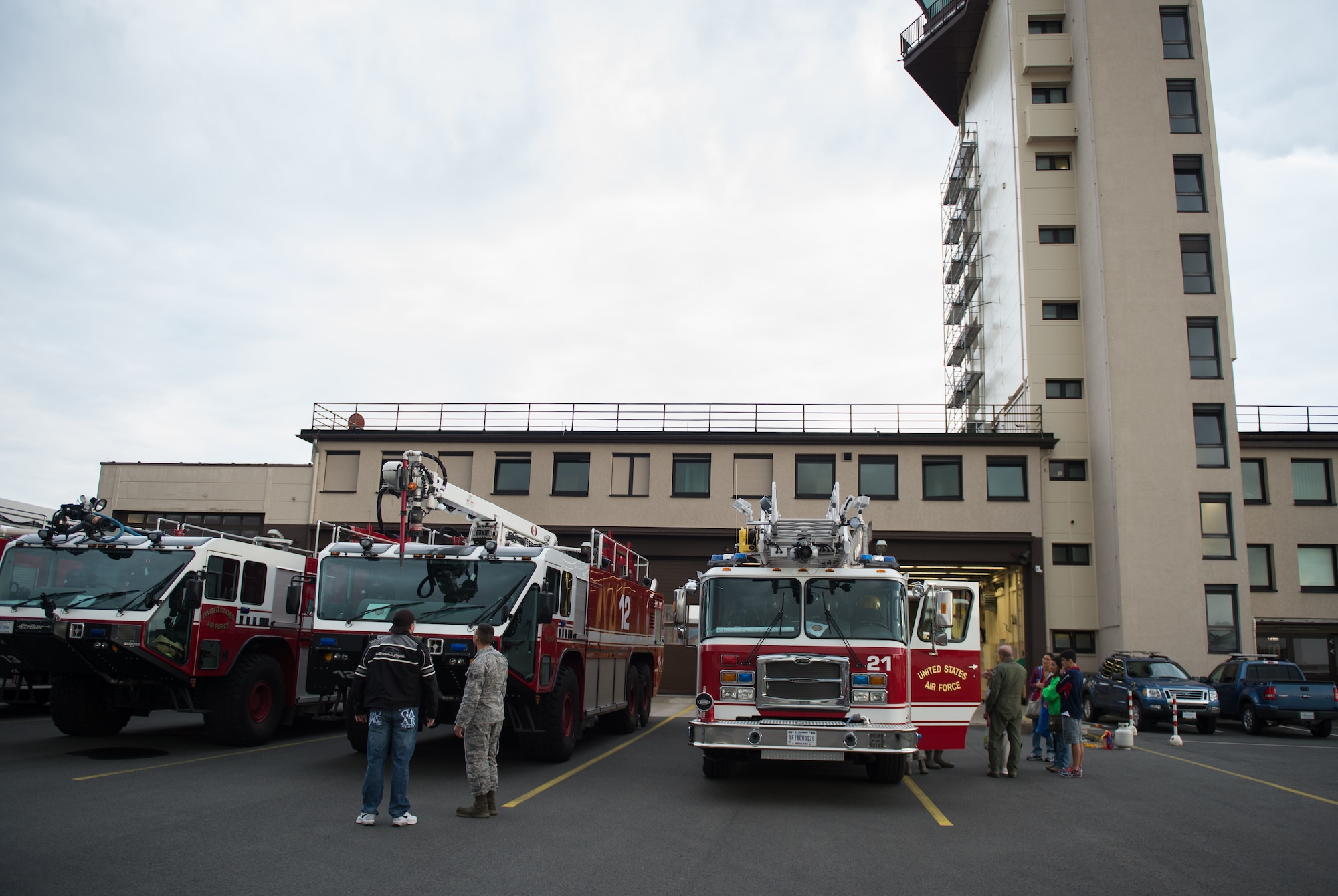 Attendees learn about fire trucks during a Fire Station 1 open house Oct. 8, 2015, at Ramstein Air Base, Germany. The event was hosted by the 86th Civil Engineer Squadron to promote Fire Prevention Week, which was established to commemorate the Great Chicago Fire, the tragic 1871 fire that killed more than 250 people, left 100,000 homeless, destroyed more than 17,400 structures and burned more than 2,000 acres. (U.S. Air Force photo/Senior Airman Damon Kasberg)