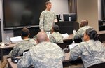 U.S. Army Medical Department Center and School, U.S. Army Health Readiness Center of Excellence, Command Sgt. Maj. Andrew Rhoades speaks to a class attending the Sexual Harassment/Assault Response and Prevention course Sept. 25 in Willis Hall, AMEDDC&S, HRCoE.  The training ensures AMEDDC&S HRCoE maintains a sufficient number of victim advocates and SHARP advisors to assist command teams with prevention and awareness, training and responding to reports of sexual harassment and sexual assault.