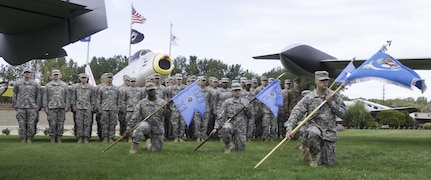 Soldiers of the 372nd Military Intelligence Battalion conduct an activation ceremony at the Selfridge Air National Guard museum on 12 Sept. The event symbolizes the Army tradition of recognizing the activation of a Army unit with a direct mission in support of the Department of Defense.  Col. Andrew Udzielak, Commander of the 648th Regional Support Group officiated the event, while the 338th Army Band entertained those in attendance.
