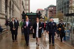 BOSTON (Oct. 13, 2015) - U.S. Secretary of Defense Ash Carter walks with Australian Defense Minister Marise Payne as she arrives at the Boston Public Library during the Australia-U.S. Ministerial Consultations.  

