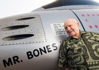 Winton “Bones” Marshall, former Pacific Air Forces vice commander here from 1974 to 1975 at Hickam Air Force Base, poses in front of his F-86 Sabre aircraft static display. Bones recently passed away at Tripler Army Medical Center. (Courtesy photo/Marco Garcia)