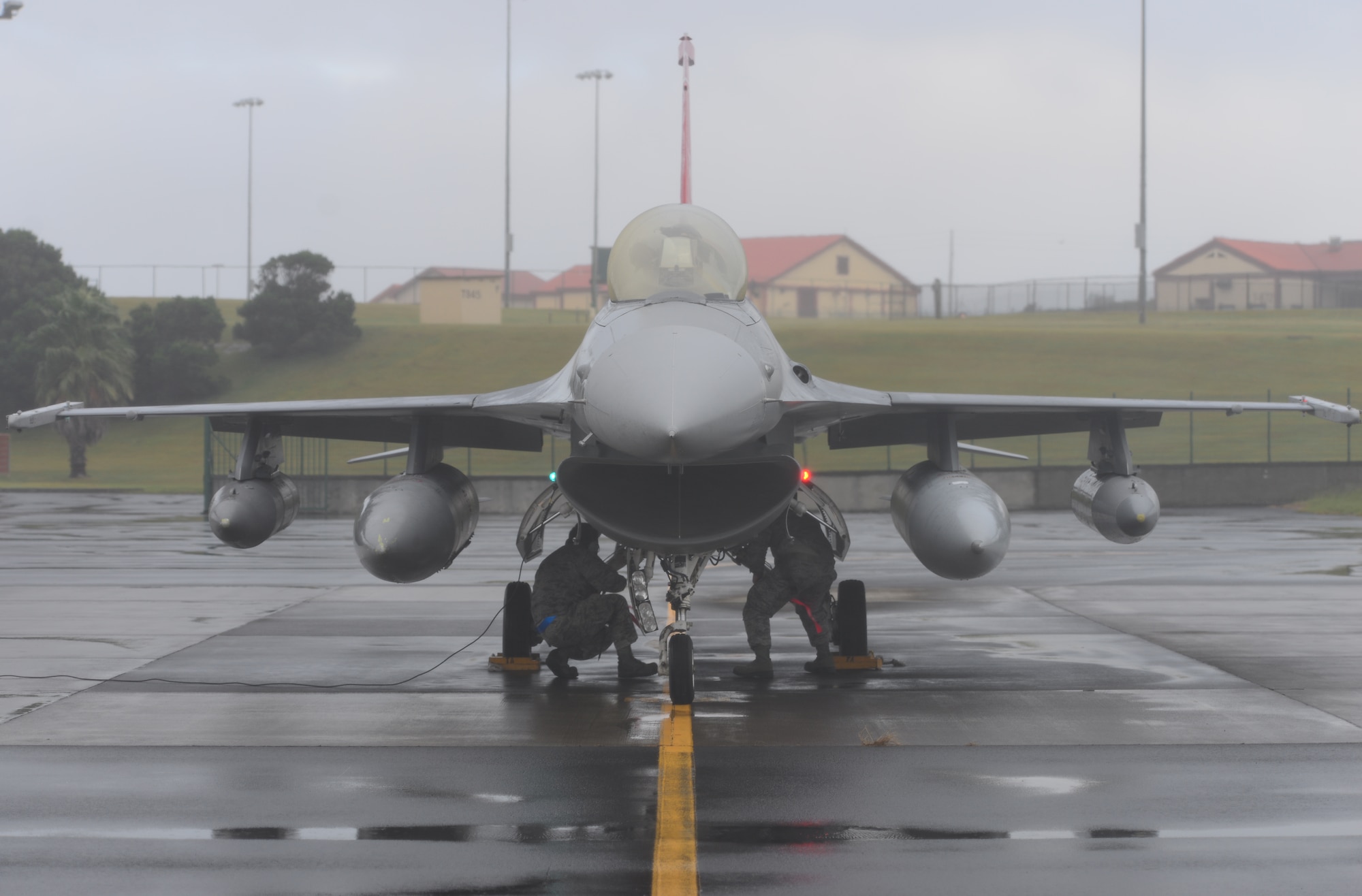 An F-16 from the 100th Fighter Squadron, Montgomery Air National Guard Base, Alabama, transited Lajes Field October 9, 2015. Members of the 100th Fighter Squadron are traveling to Romania to conduct an exercise and training. (U.S. Air Force Photo/Staff Sgt. Armando Aparicio Jr.)