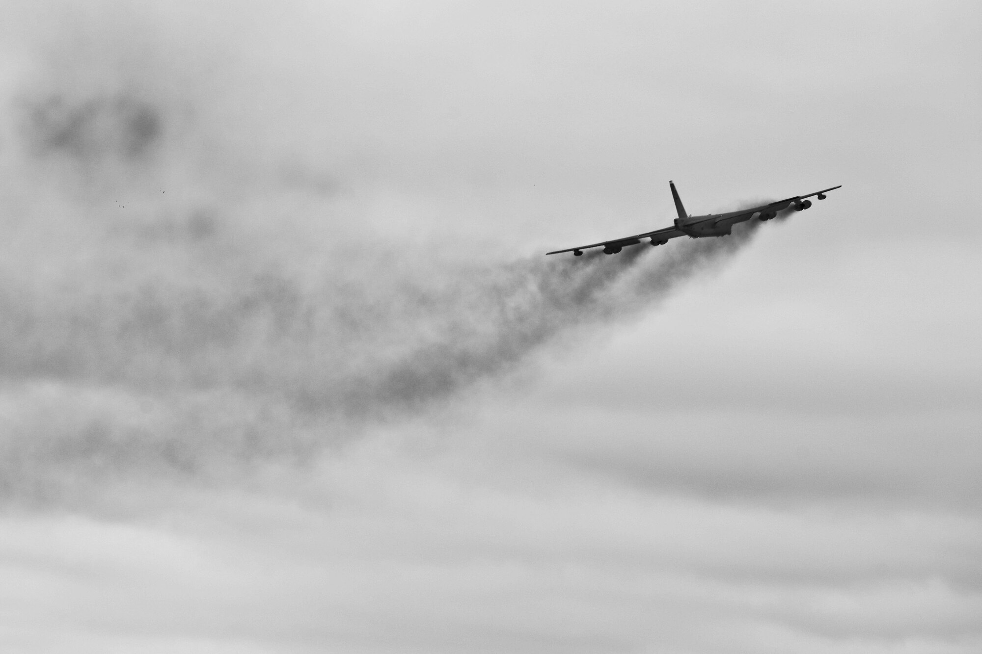 A B-52H Stratofortress takes off during a flyoff at Minot Air Force Base, N.D., Oct. 8, 2015. The flyoff was a rapid launch exercise to test the 5th Bomb Wing’s ability to swiftly put aircraft in the air. (U.S. Air Force photo/ Airman 1st Class J. T. Armstrong)