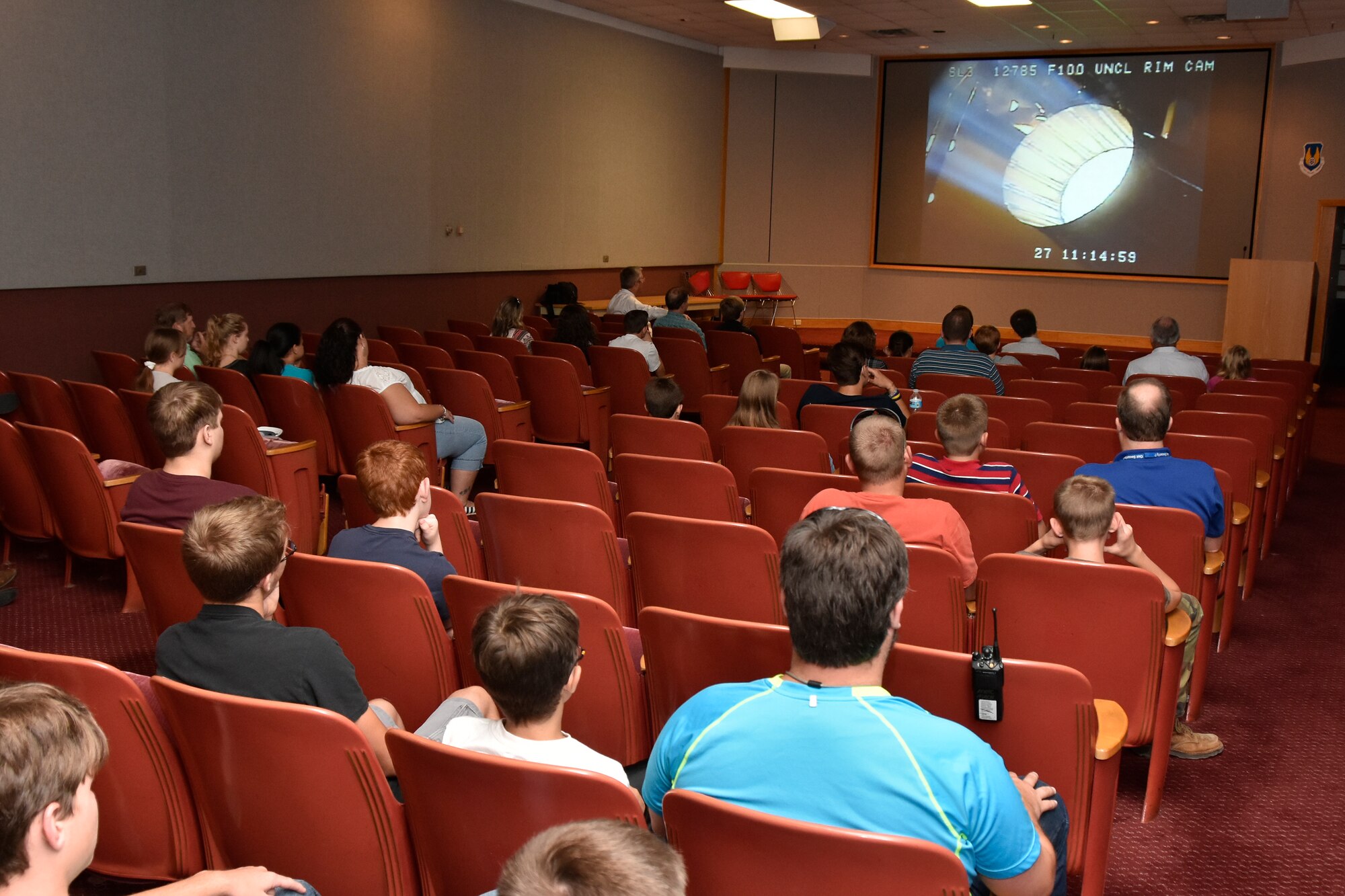 Sons and daughters of AEDC employees were invited to participate in Job Shadow Day July 10. ATA General Manager Steve Pearson welcomes the group by encouraging them to “ask questions throughout the day.” After watching an introductory video the group toured the Propulsion Wind Tunnel, Mark I Space Chamber and the Aeropropulsion System Test Facility C2 test cell. 
