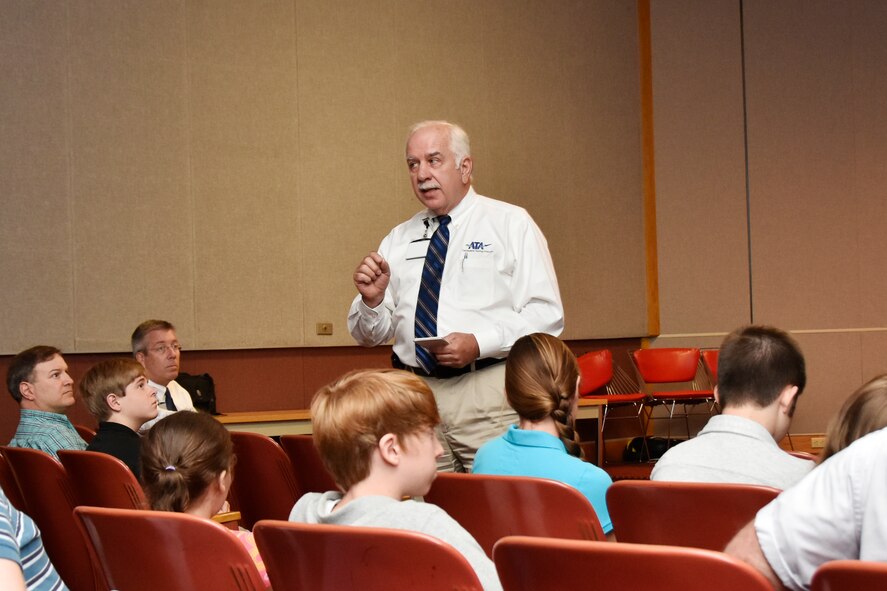 Sons and daughters of AEDC employees were invited to participate in Job Shadow Day July 10. ATA General Manager Steve Pearson welcomes the group by encouraging them to “ask questions throughout the day.” After watching an introductory video the group toured the Propulsion Wind Tunnel, Mark I Space Chamber and the Aeropropulsion System Test Facility C2 test cell. 